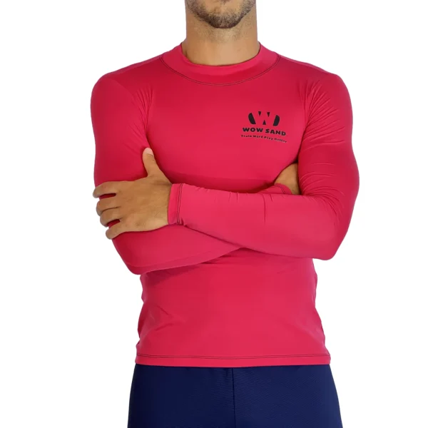Close-up of a WOW Sand Watermelon Long Sleeve t-shirt showcasing the brand logo