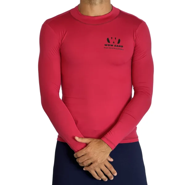 Close-up of a WOW Sand Watermelon Long Sleeve t-shirt showcasing the brand logo