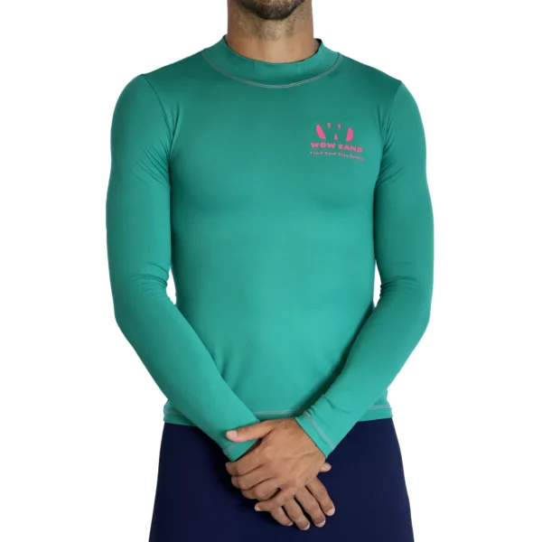 Close-up of a WOW Sand Tiffany Long Sleeve t-shirt showcasing the brand logo