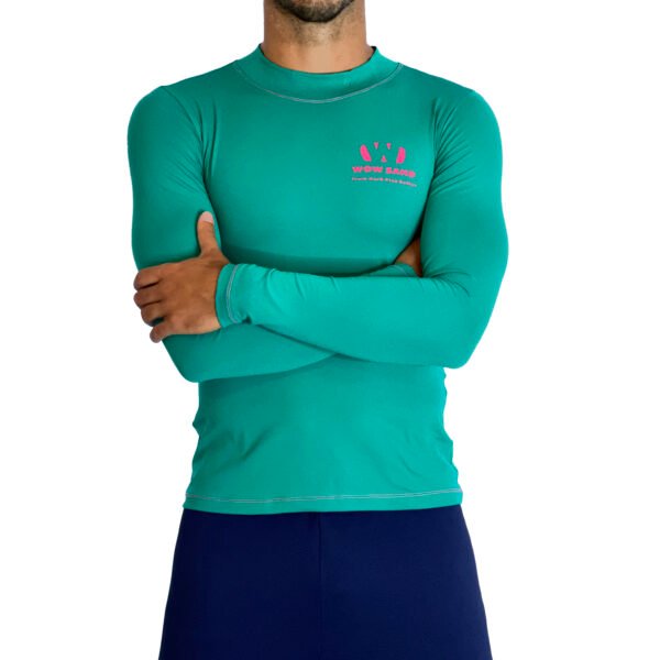 Close-up of a WOW Sand Tiffany Long Sleeve t-shirt showcasing the brand logo